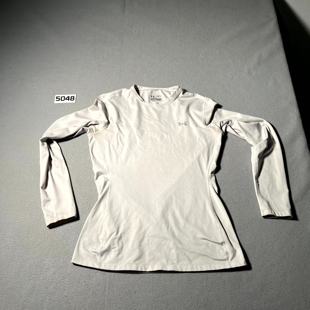 Under Armour ColdGear Fitted Compression Top Women Large Beige Crew Neck Workout